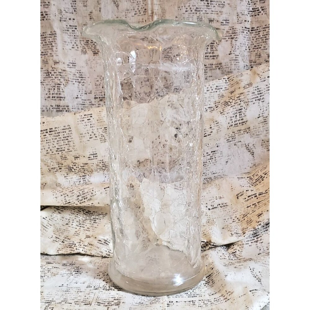 Clear Crackle Vase with Ruffled Trim - Tall, Classic, Elegant, Understated